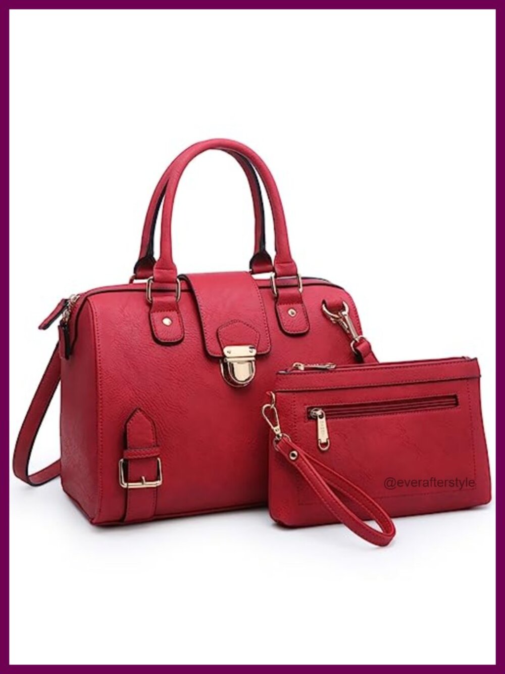 Faux Leather Satchel Purse Top Handle Work Tote Adjustable Strap